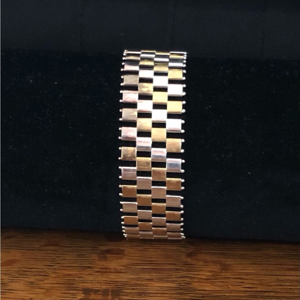 $78 Italian Two Tone Estate Bracelet  Sterling Silver 22.7 gr  Marked 925 Italy
